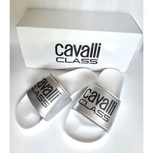 CAVALLI CLASS Women’s Comfort Pool White Logo Slides NEW WITH BOX MSRP $195